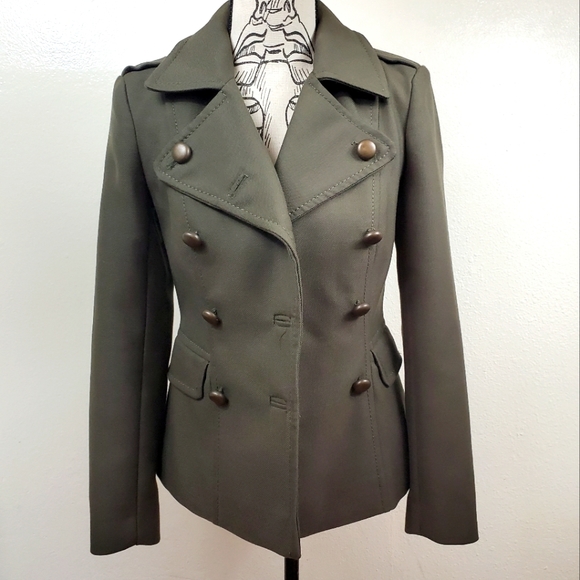 French Connection Jackets & Blazers - French Connection Green Structured Wool Blend Peacoat Size 0